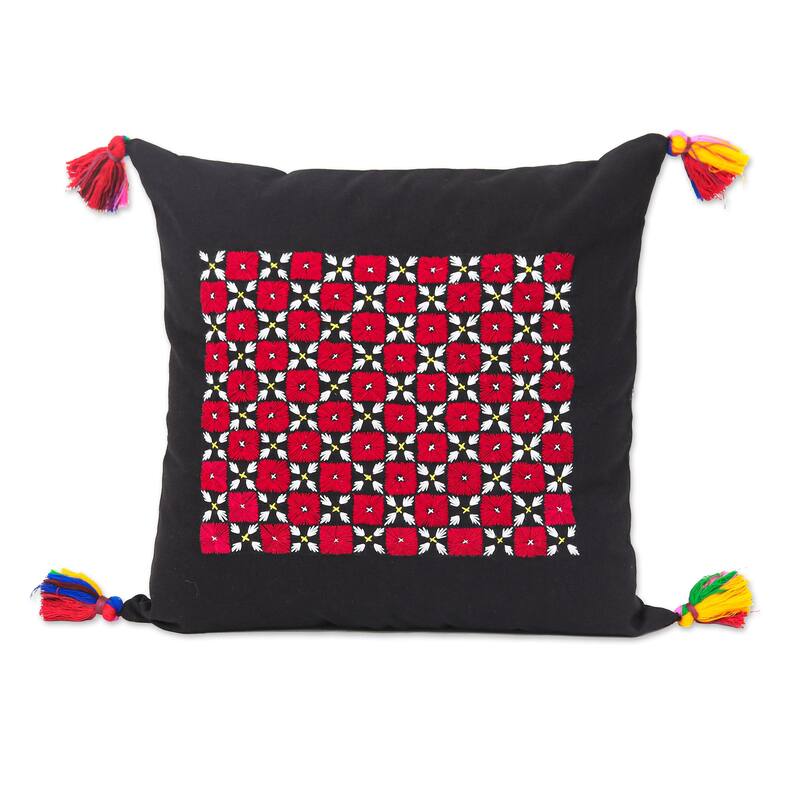 Novica Handmade Cherry Mosaic Embroidered Cotton Cushion Covers (Pair)