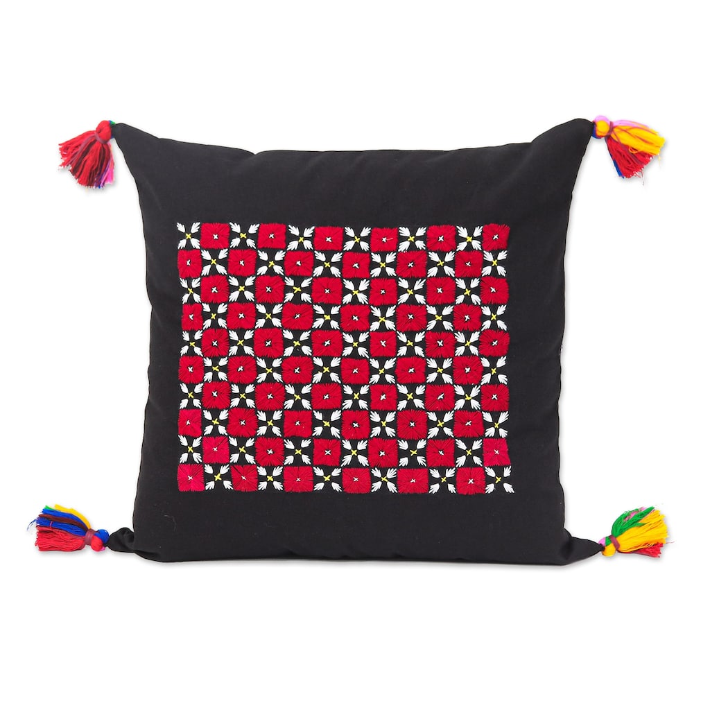 Novica Handmade Cherry Mosaic Embroidered Cotton Cushion Covers (Pair)