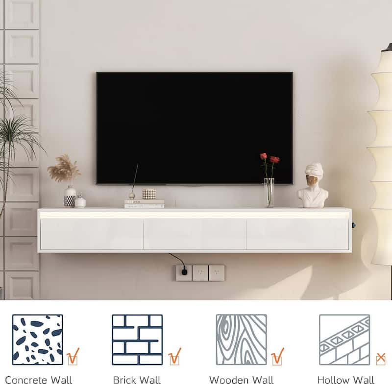 Floating TV Stand Wall Mounted TV Shelf with Power Outlet