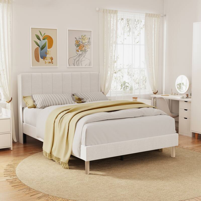 Alazyhome Upholstered Platform Bed Frame - White - Full