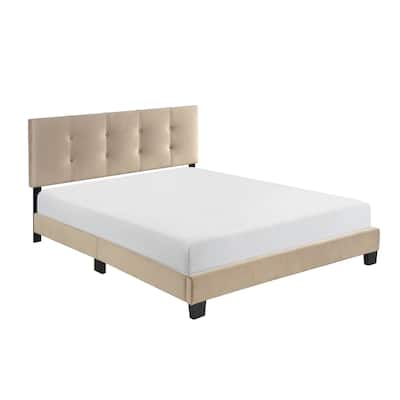 Light Brown Upholstered Solidwood Platform Bed 1pc