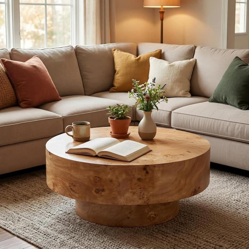 Christopher Knight Home - Orval Modern 31.5" Round Coffee Table with Thick Top & Drum Pedestal Base, Versatile for Living Areas