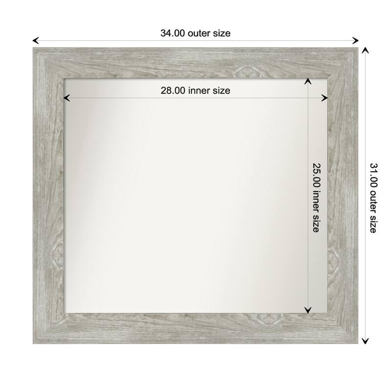 Dove Greywash Framed Non-Beveled Custom Wall Mirror, Bathroom Vanity Mirror - Outer Size: 34 x 31