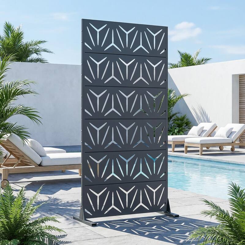 72" H×47"W Dovelina Black Outdoor Freestanding Metal Privacy Screen Decorative Garden Fence