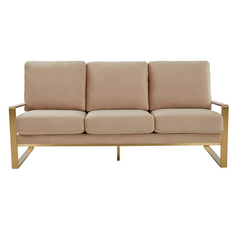 Jefferson Velvet Upholstered 3 Seater Sofa with Brushed Gold Stainless Steel Base and Removable Cushions - 77.1