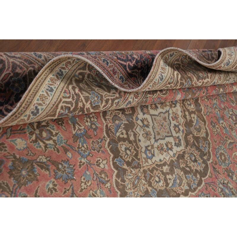 Pink Mashad Vintage Persian Area Rug Handmade Wool Carpet - 6'5" x 10'0"