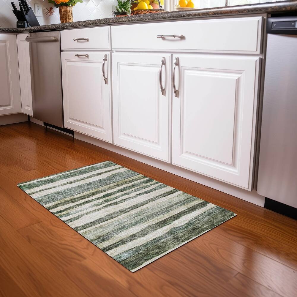 Machine Washable Indoor/ Outdoor Moroccan Stripe Chantille Rug
