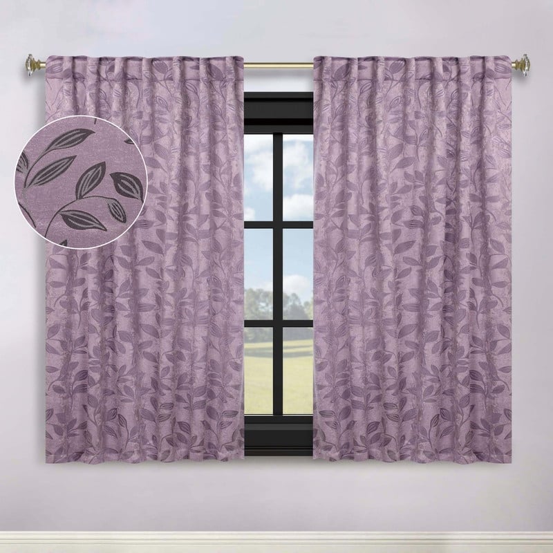 Superior Leaves Machine Washable Room Darkening Curtains with Back Tabs, Set of 2