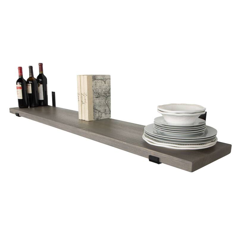 Wallniture Forte Wood Board 60" Long, 11.25'' Deep, 1.5" Thick, Wood Floating Shelf for Wall with Heavy Duty Metal Brackets, 1pc - Classic Gray