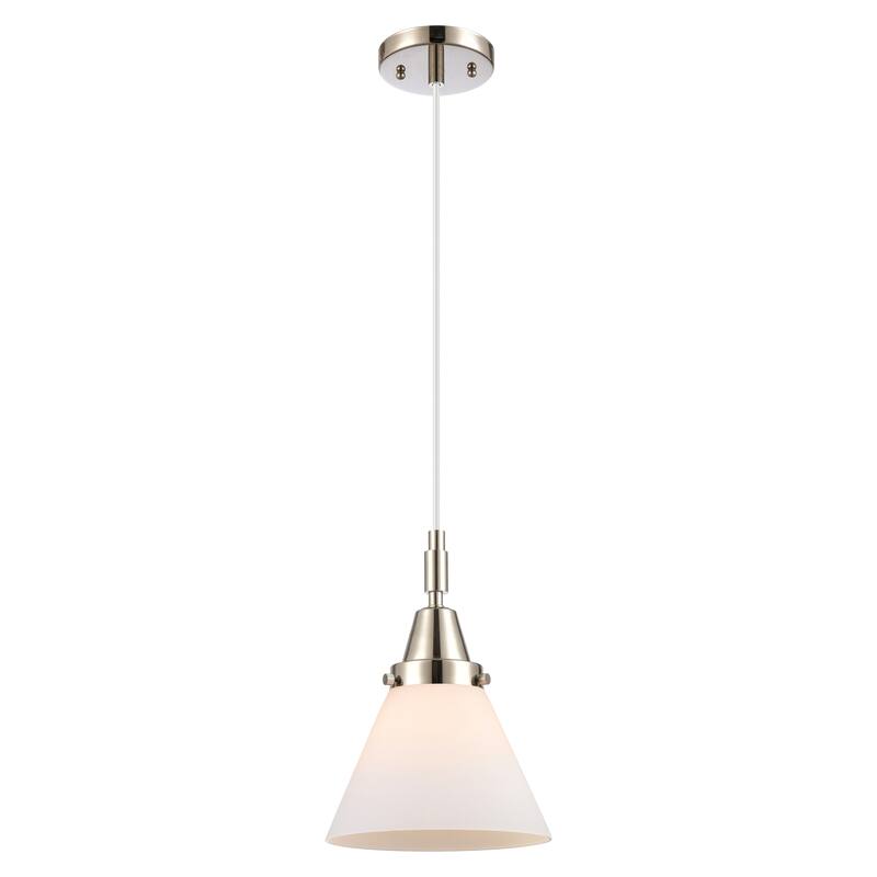 Innovations Lighting Downtown Urban - Caden Cone - 1 Light 8" Cord Hung Mini Pendant - Polished Nickel/Matte White Shade