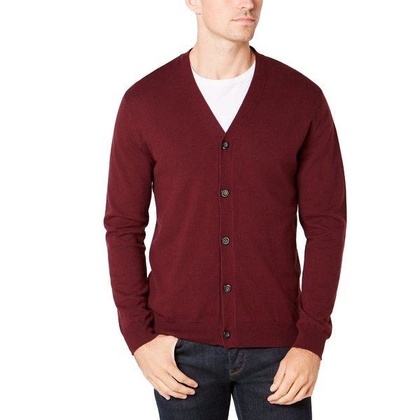 red button down sweater
