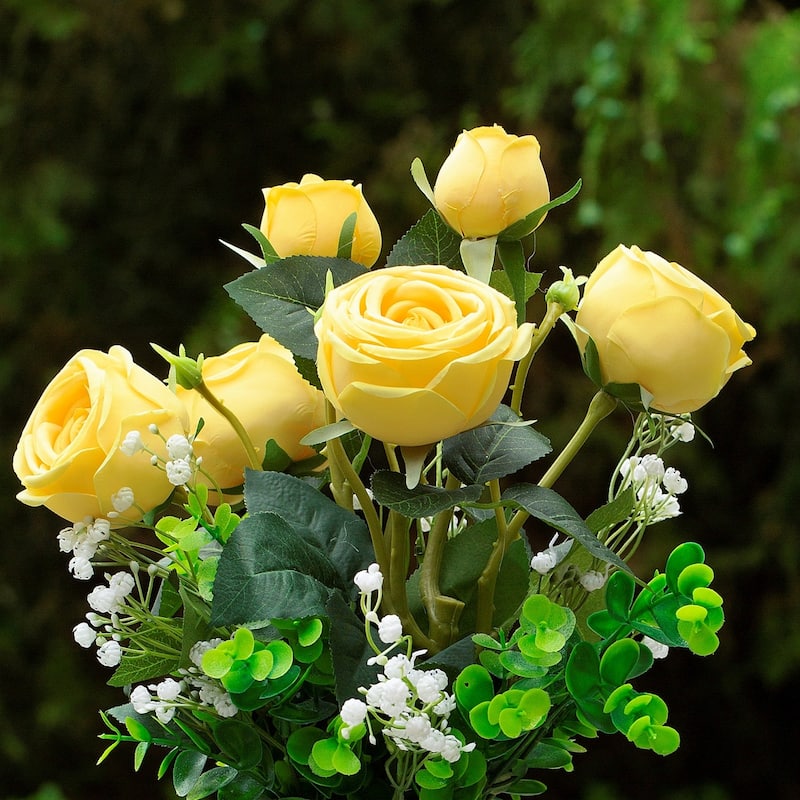 Mixed Artificial Rose Floral Arrangements in Vase Table Centerpieces for Dining Room Decoration
