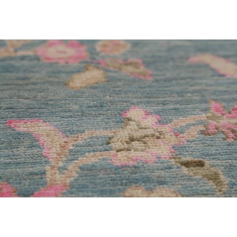 Hand Knotted Oriental 100% Wool Carpet Transitional All-Over Navy Blue & Blues Oushak Runner Rug - 12' 0'' X 2' 11''
