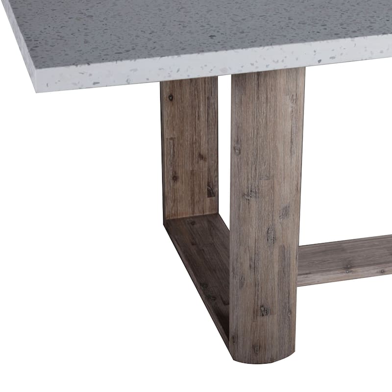 Kinsley Indoor-Outdoor White Terrazzo and Acacia 91-inch Rectangular Trustle Dining Table