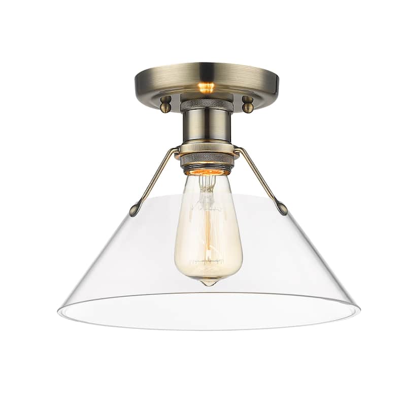 Yep by Golden Lighting Orwell 1-light Flush Mount in Aged Brass and Clear Glass - Gold