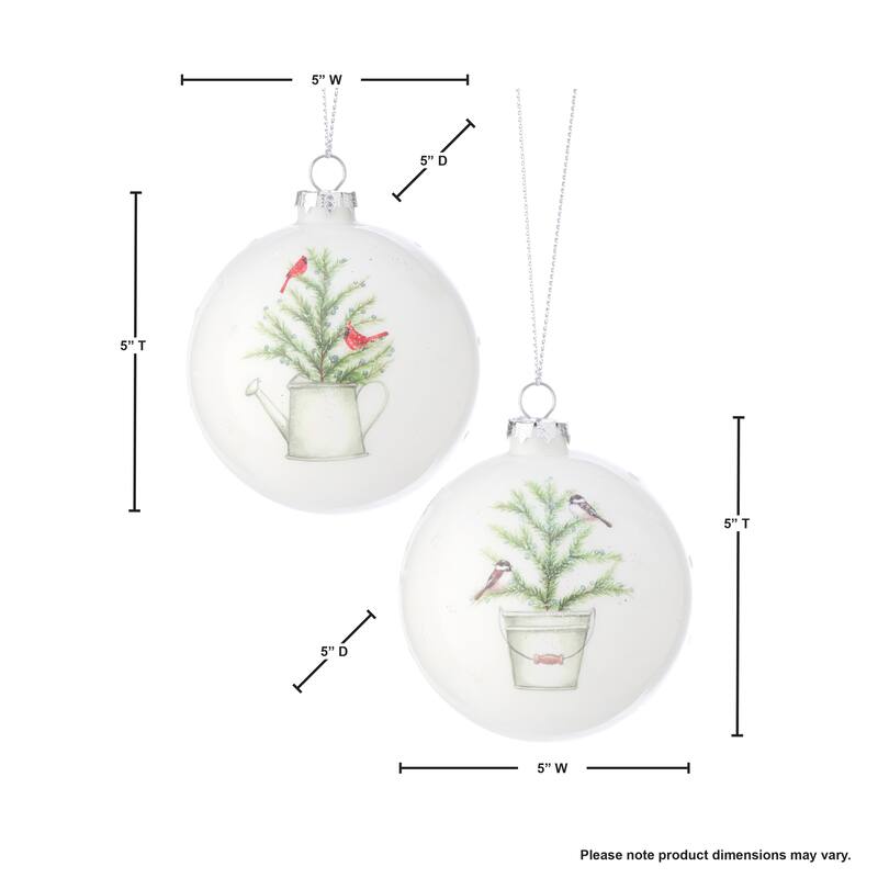 5" Glass Birds On Tree Disk Ornament Set of 2