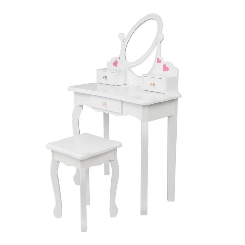 Three Drawers Kids Dressing Table with Chair White Love Style
