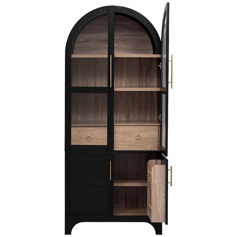 71"Tall Arched Kitchen Pantry Cabinet with Door Shelves,Cabinet with Open & Adjustable Shelves,Hidden Drawer & Glass Door