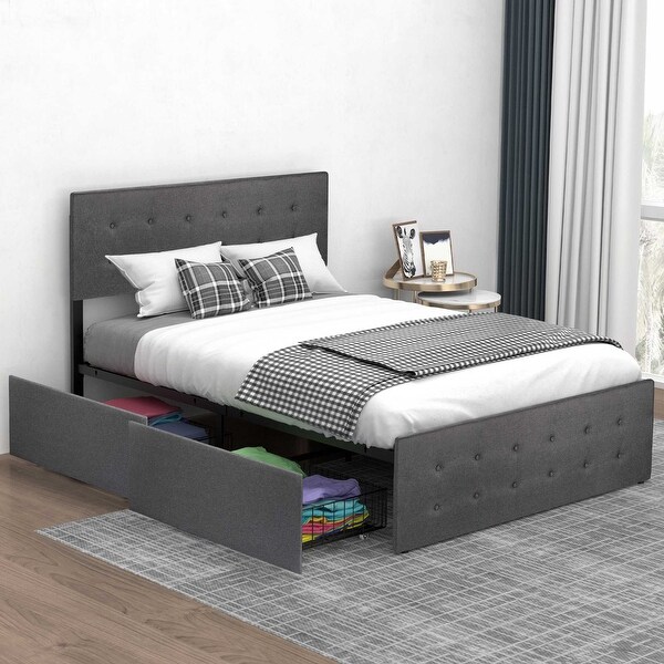 WhizMax Upholstered King Bed Frame, Button Tufted Velvet