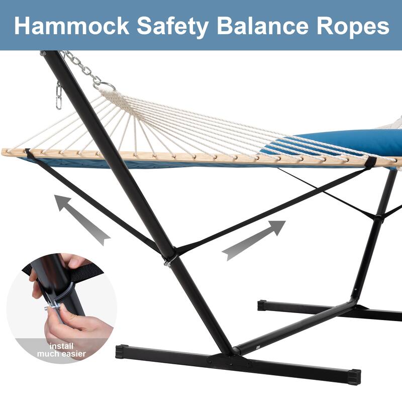 Double Hammock with 12 Feet Heavy Duty Steel Stand Combo, 2 Person Quilted Fabric Hammocks with Stand,450 LBS Weight Capacity