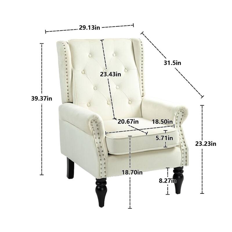 Transitional Wingback Accent Chair Armchair with Sturdy Wood Legs