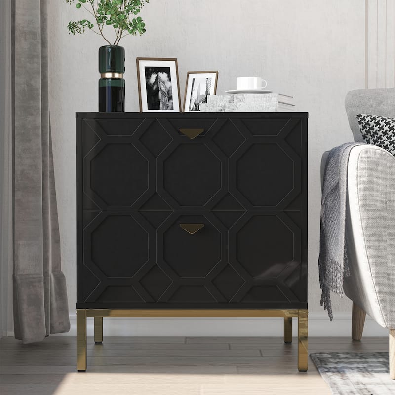 Clihome Wooden 2-Drawer Storage Nightstand - Black