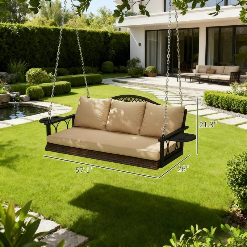 GDFStudio Outdoor Calyx Outdoor Hanging Swing with Cushions and Cup Holders