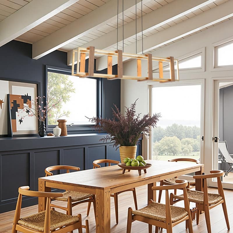 40 in. LED Rectangular Wood Chandelier Modern Pendant Light Fixture Dimmable Kitchen Chandeliers for Dinning Room