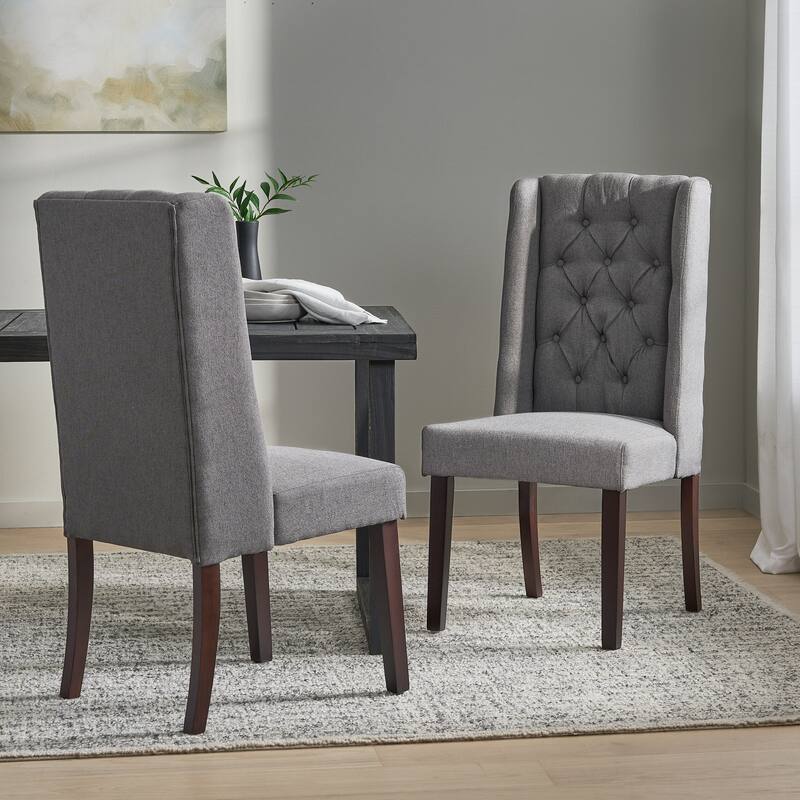 Wingback Upholstered Dining Chairs Set of 2, Fabric Side Dining Room Chairs with Tufted Button, Home Kitchen Wood Chairs