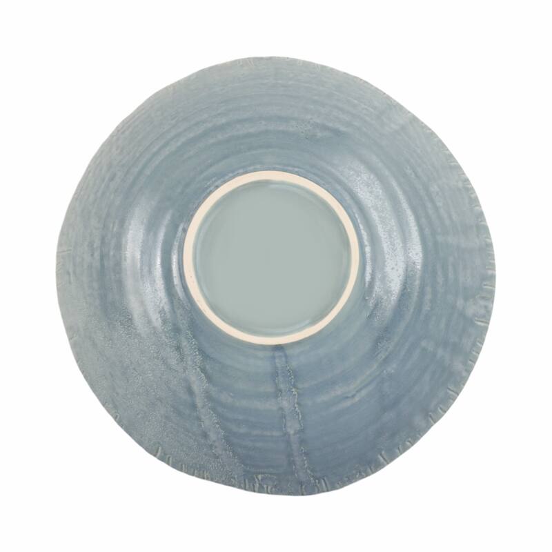 Decorative Round Glazed Wavy Edge Bowl - 15.25", Teal Blue - 15.25"