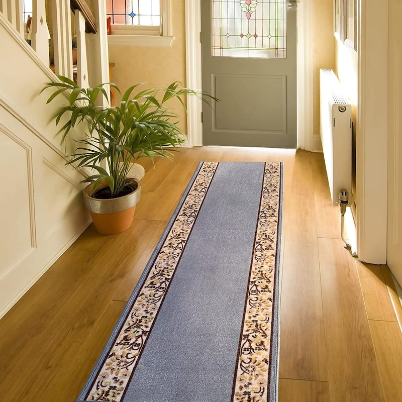 Custom Size Flower Bordered 31 Inch Wide Non-Slip Stair Runner Rug