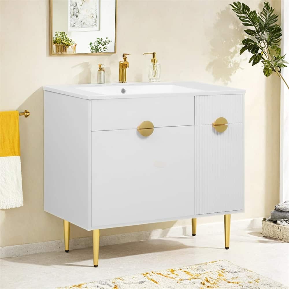 36" Bathroom Vanity with Resin Basin Sink,Modern Bathroom Sink Cabinet