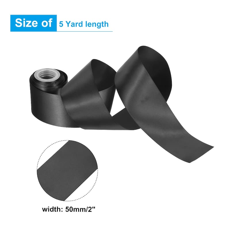 2" 5 Yard Double Faced Solid Satin Ribbon Polyester Fabric - Black