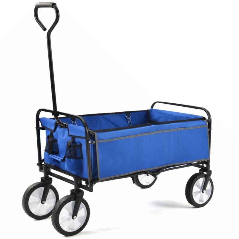 Folding Wagon Garden Shopping Beach Cart (Blue)