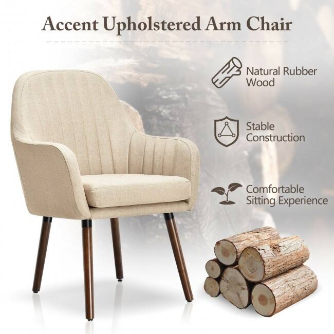 Set of 2 Fabric Upholstered Accent Chairs with Wooden Legs - 24.5" x 25" x 34.5" (L x W x H)