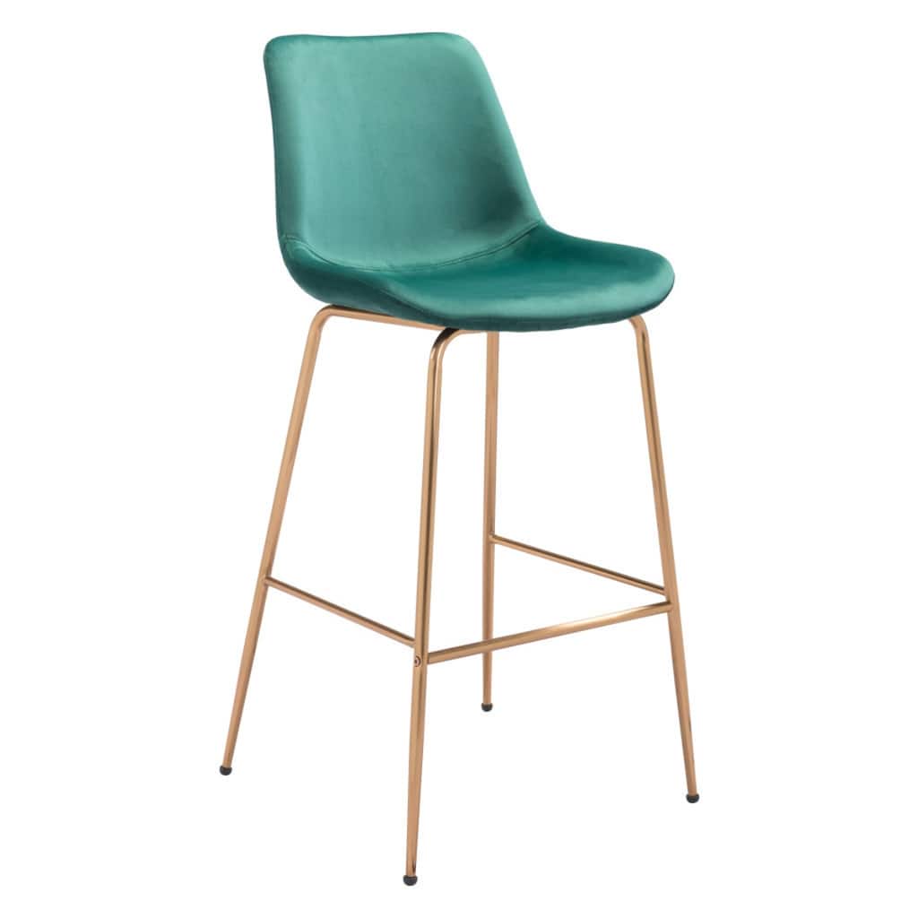 31" Modern Non-Swivel Velvet Bar Chair with Steel Frame and Low Back Bucket Seat Footrest - 20.9”W x 22.2”D x 43.1”H