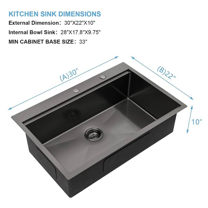 Drop In Kitchen Sink 16 Gauge Stainless Steel Workstation Sink - Antique Black
