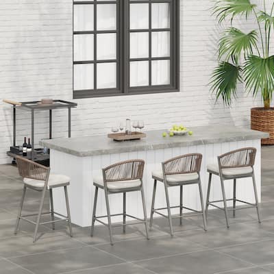 Christopher Knight Home - Beverly Outdoor Counter Stools with Scallop Backrest (Set of 4) - Iron