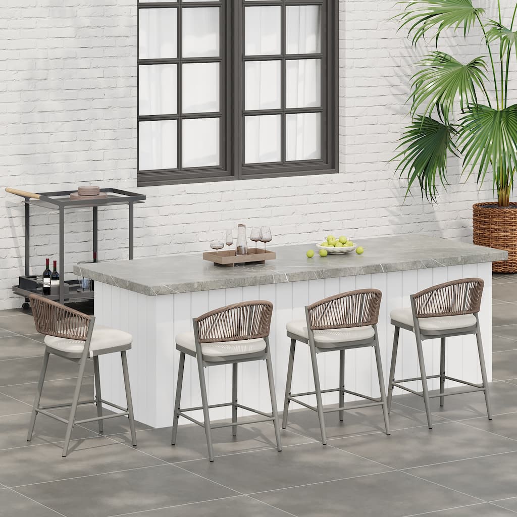 Christopher Knight Home - Beverly Outdoor Counter Stools with Scallop Backrest (Set of 4) - Iron