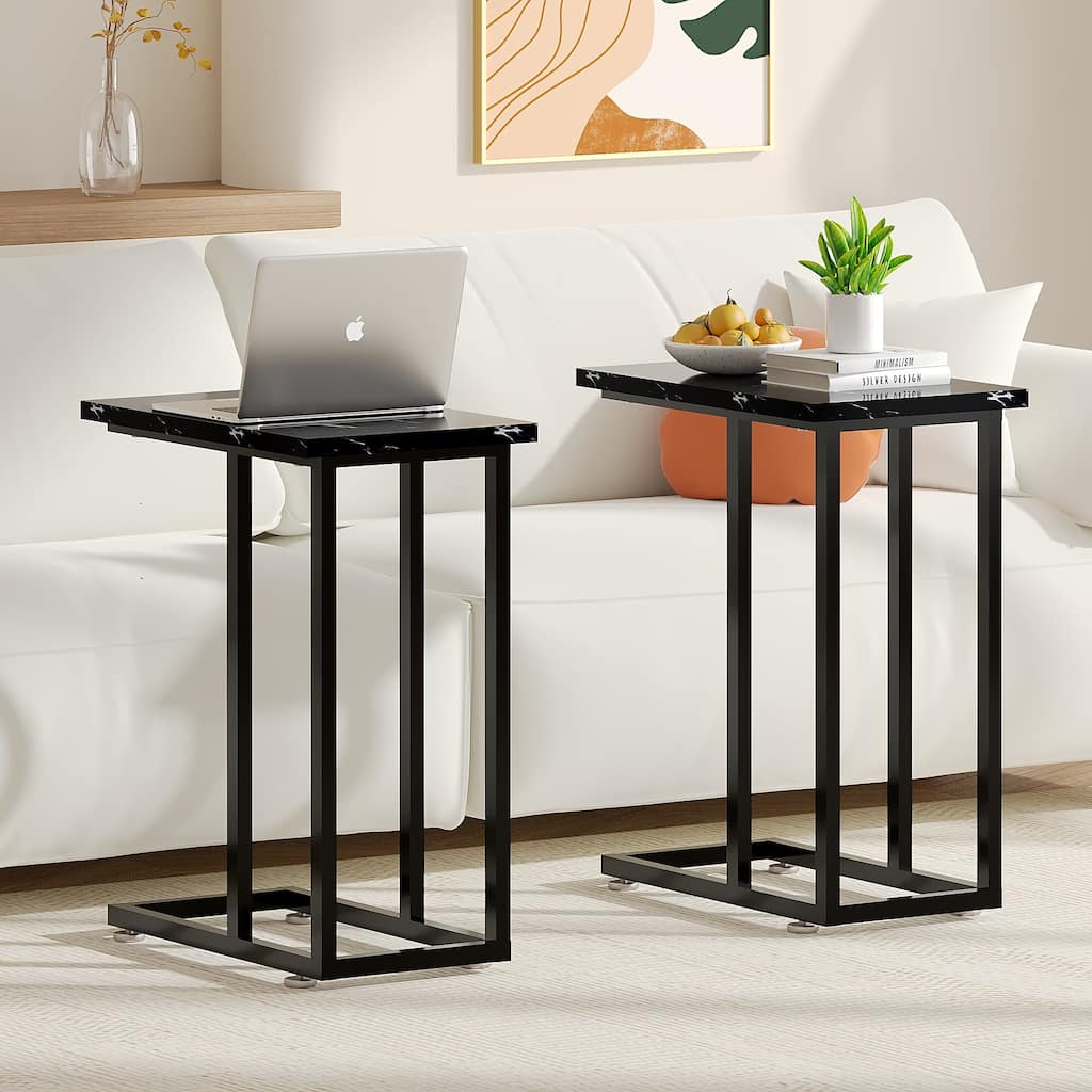 VECELO C-Shaped End Table Small Side Table Sofa Table with Metal Frame C-Shaped Couch Table Nightstand Set of 2