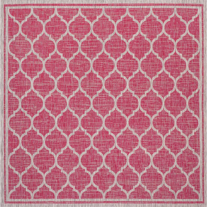 JONATHAN Y Zinnia Textured Weave Indoor/Outdoor Area Rug - 5' Square - Fuchsia/Light Gray