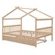 preview thumbnail 33 of 34, Full Size Wooden House Bed with Twin Size Trundle Bed Frame for Kids, Teens, Girls, Boys No Box Spring Needed, Easy Assembly