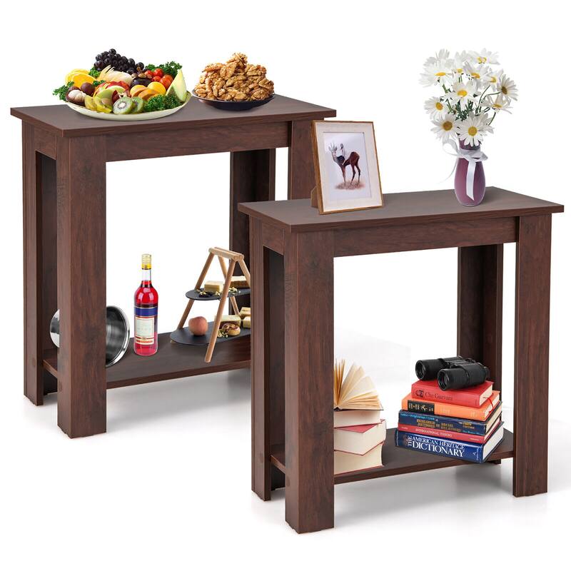 Gymax 2 PCS 2-Tier End Table Modern Sofa Bedside Compact Nightstand w/ - Brown - Wood