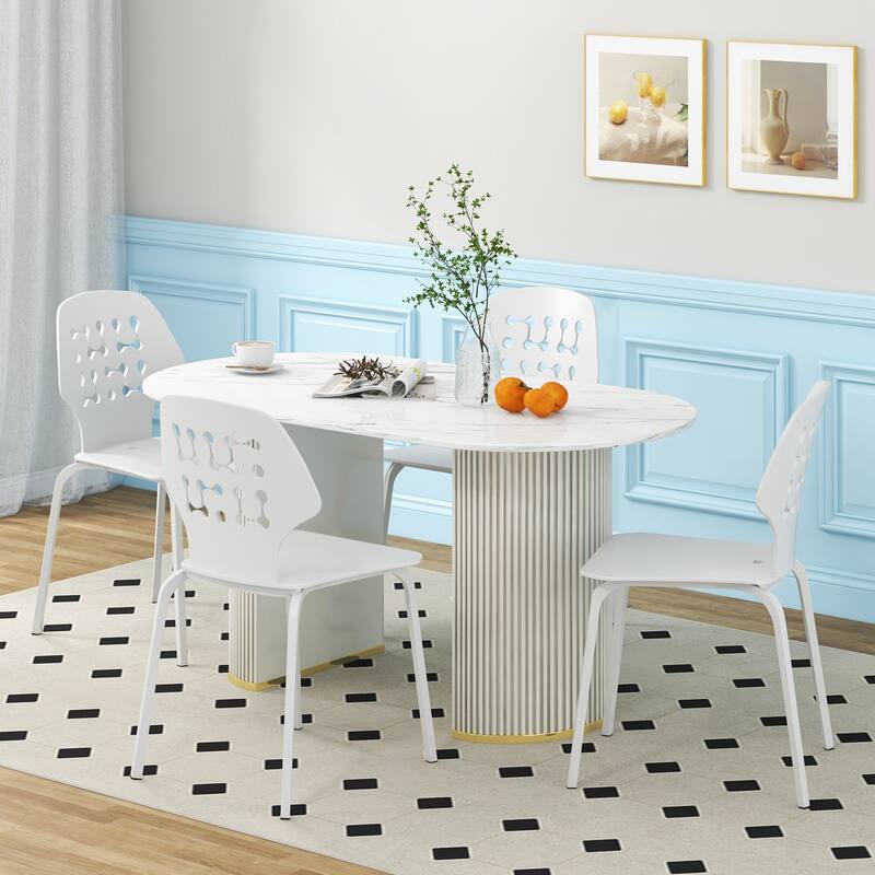 Set of 4 Metal Dining Chair with Hollowed Backrest and Metal Legs - 17.5" x 21" x 33.5" (L x W x H)