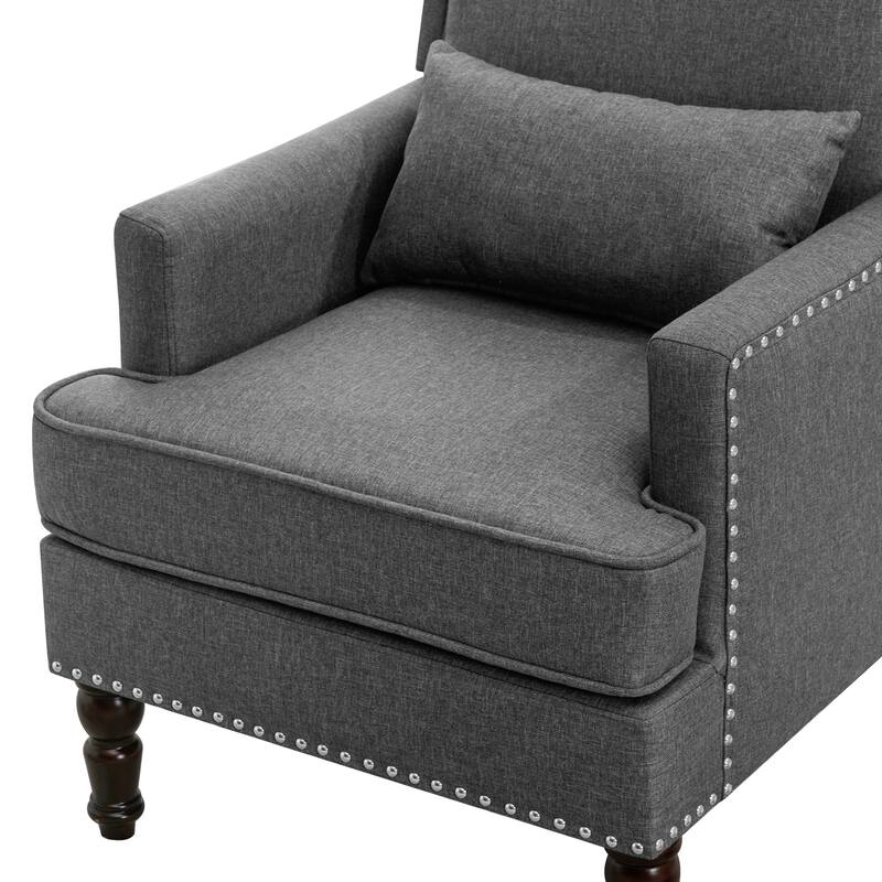 Modern Fabric Accent Chair with Upholstered Armrest Wooden Legs and Pillow for Living Room