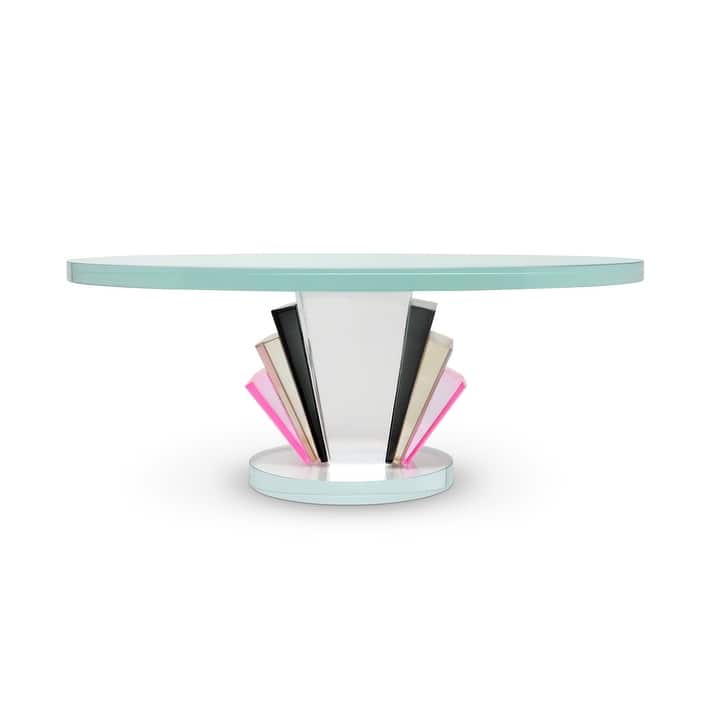 Tri Colored Base Crystal Cake Stand 11.75"D - Pink/Amber/Smoked