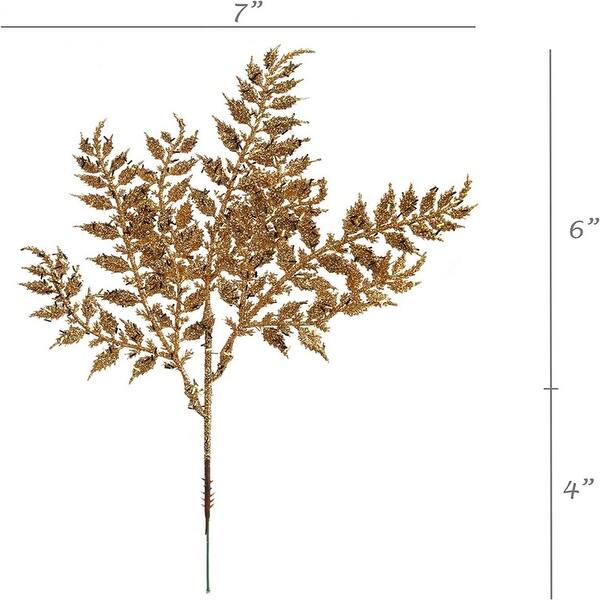 Sparkling Gold Glitter Leaf Spray Premium Christmas Tree Ornament