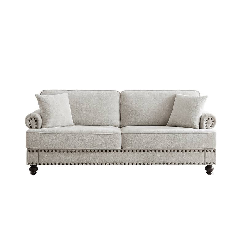 82" Modern 2 Seater Upholstered Sofa Couch with 2 Pillow,Nailhead Trim, Armrests and High Elastic Sponge Cushions