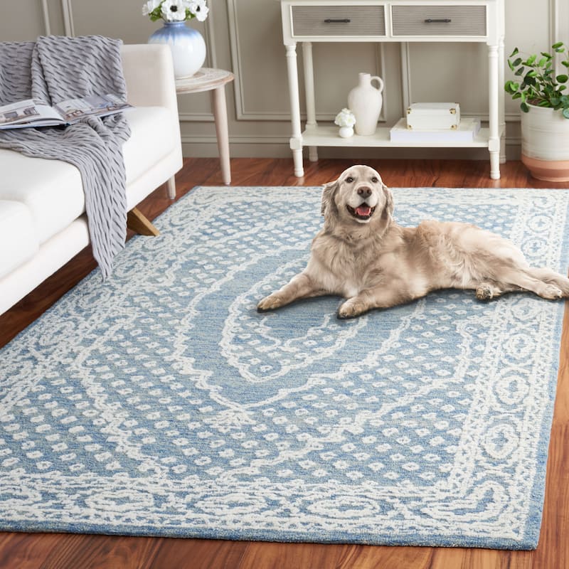 SAFAVIEH Handmade Ebony Branddis Modern Wool Rug - 6' Round - Ivory/Navy