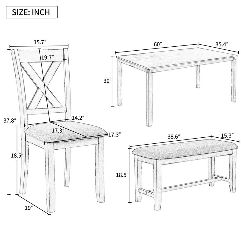 Merax Wooden 6-Piece Kitchen Dining Set with Bench and 4 Dining Chairs